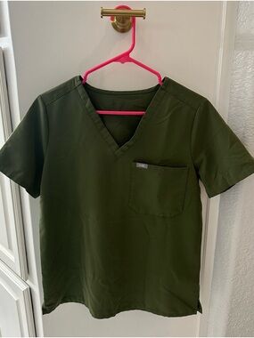 Figs Olive Green V-Neck Scrub Top